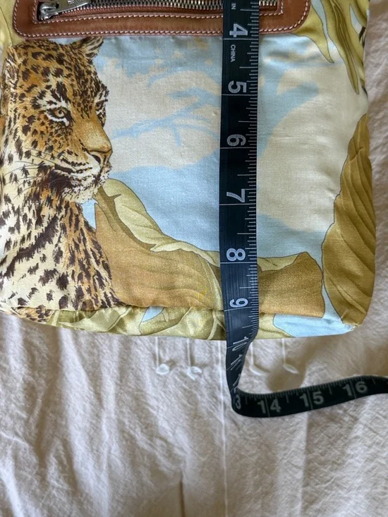 Salvatore Ferragamo Leopard & Leaf Print Canvas Tote in Blue, Gold and Brown - Picture 8 of 10